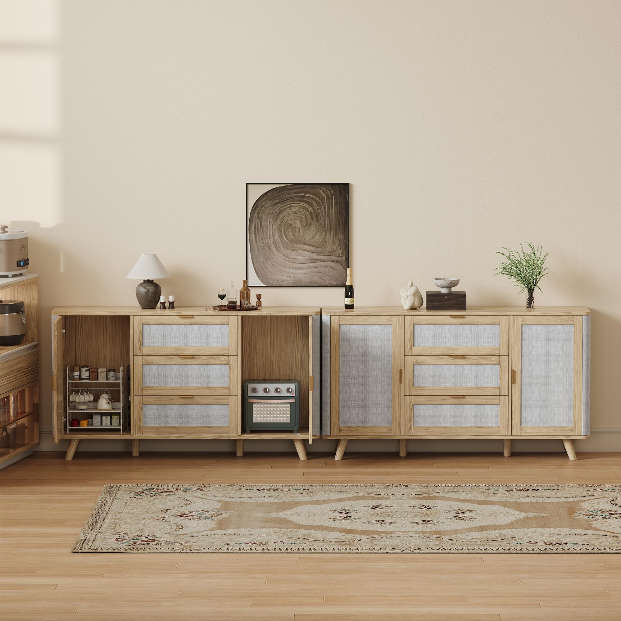 FAVSH 63" Large Farmhouse Storage Cabinet with 3 Drawers 2 Doors, Wood Buffet Sideboard Cabinet Coffee Bar for Kitchen, Living Room