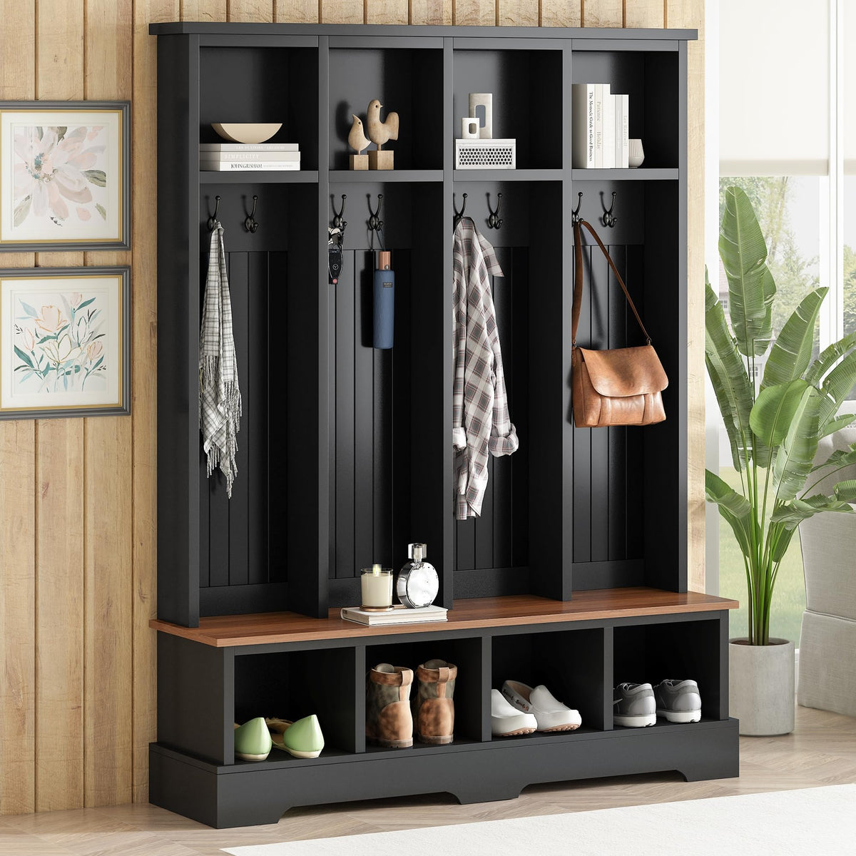 Farmhouse Hall Tree with Storage Bench