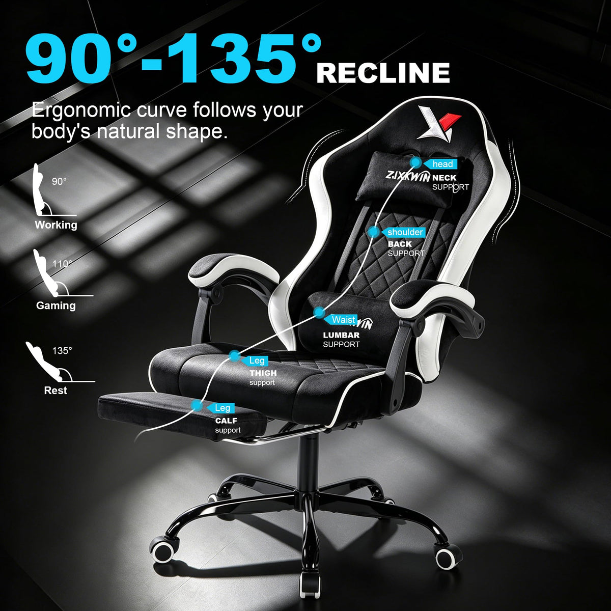 Gaming Chair for Adults,400lbs Computer Chair for Home Office,White