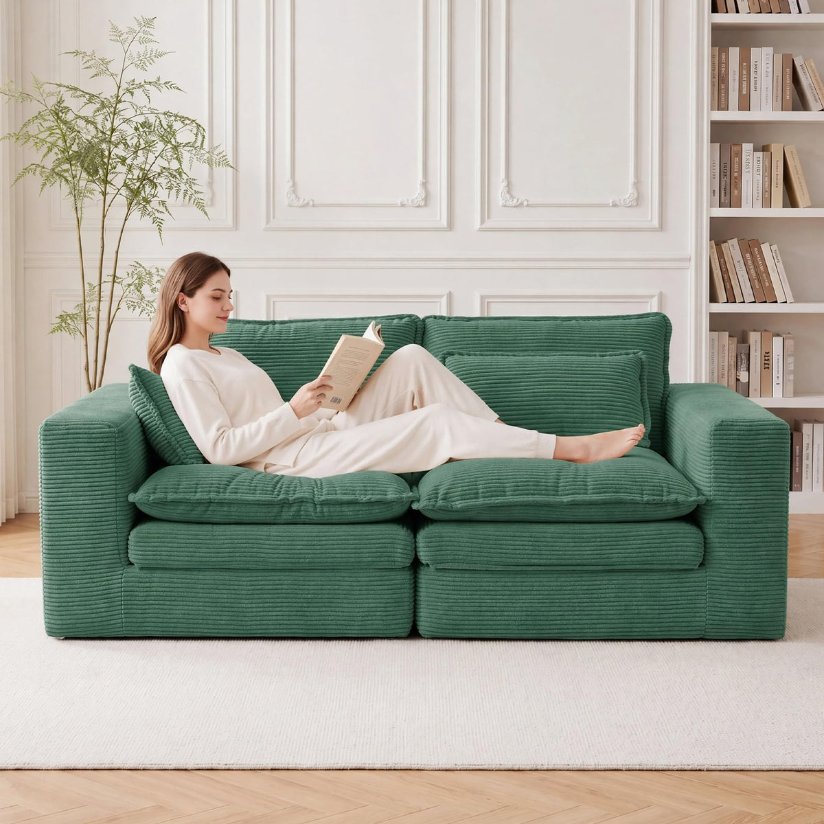 Green Corduroy Sleeper Loveseat