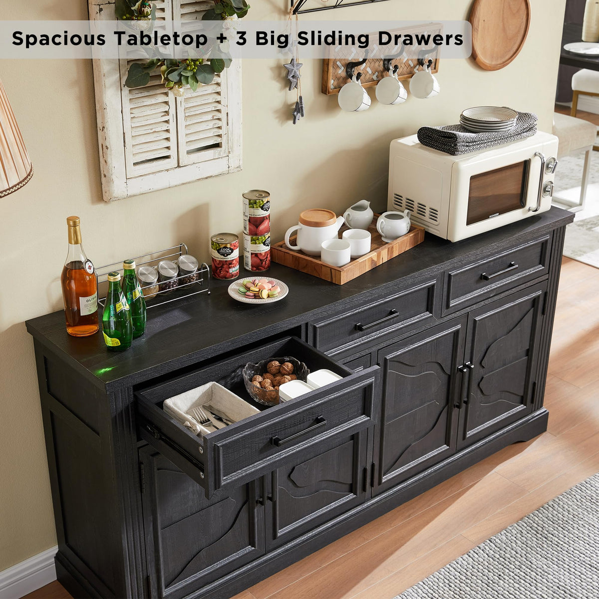 Black Farmhouse Buffet Sideboard