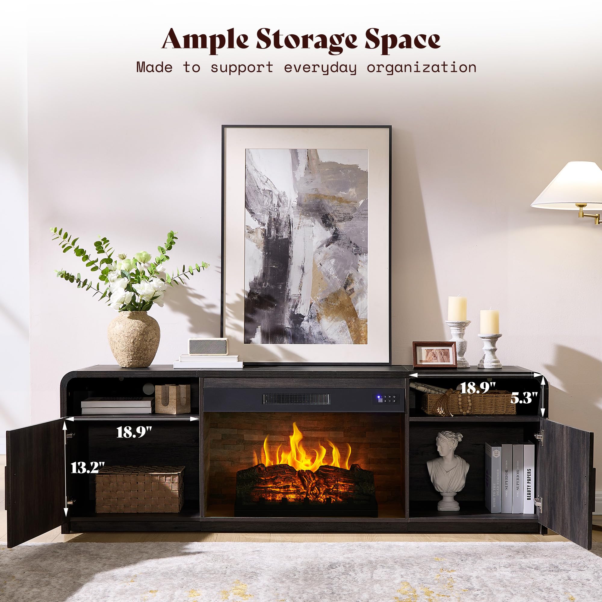 70" Fluted Fireplace TV Stand with Electric Fireplace