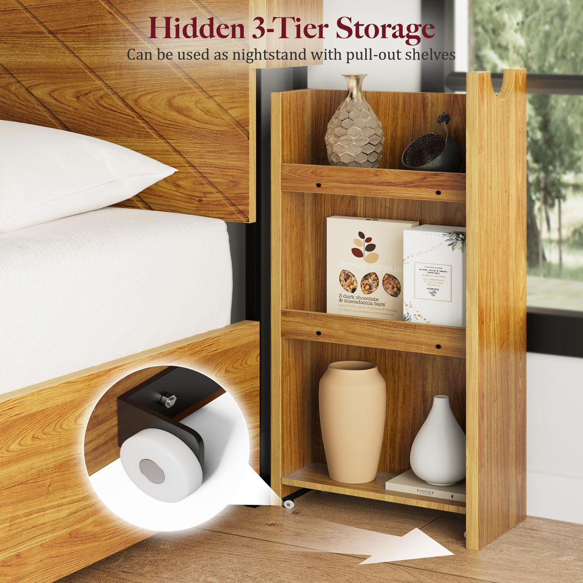 Uteeran King Size Bed Frame with Bedside Storage & 4 Drawers, Brown