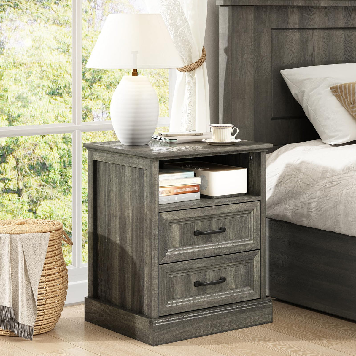 Gray Farmhouse Dresser & Nightstand Set