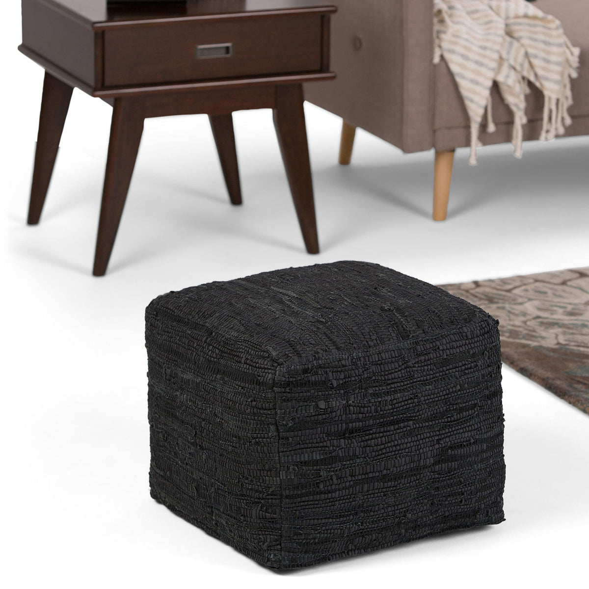 Square Leather Pouf