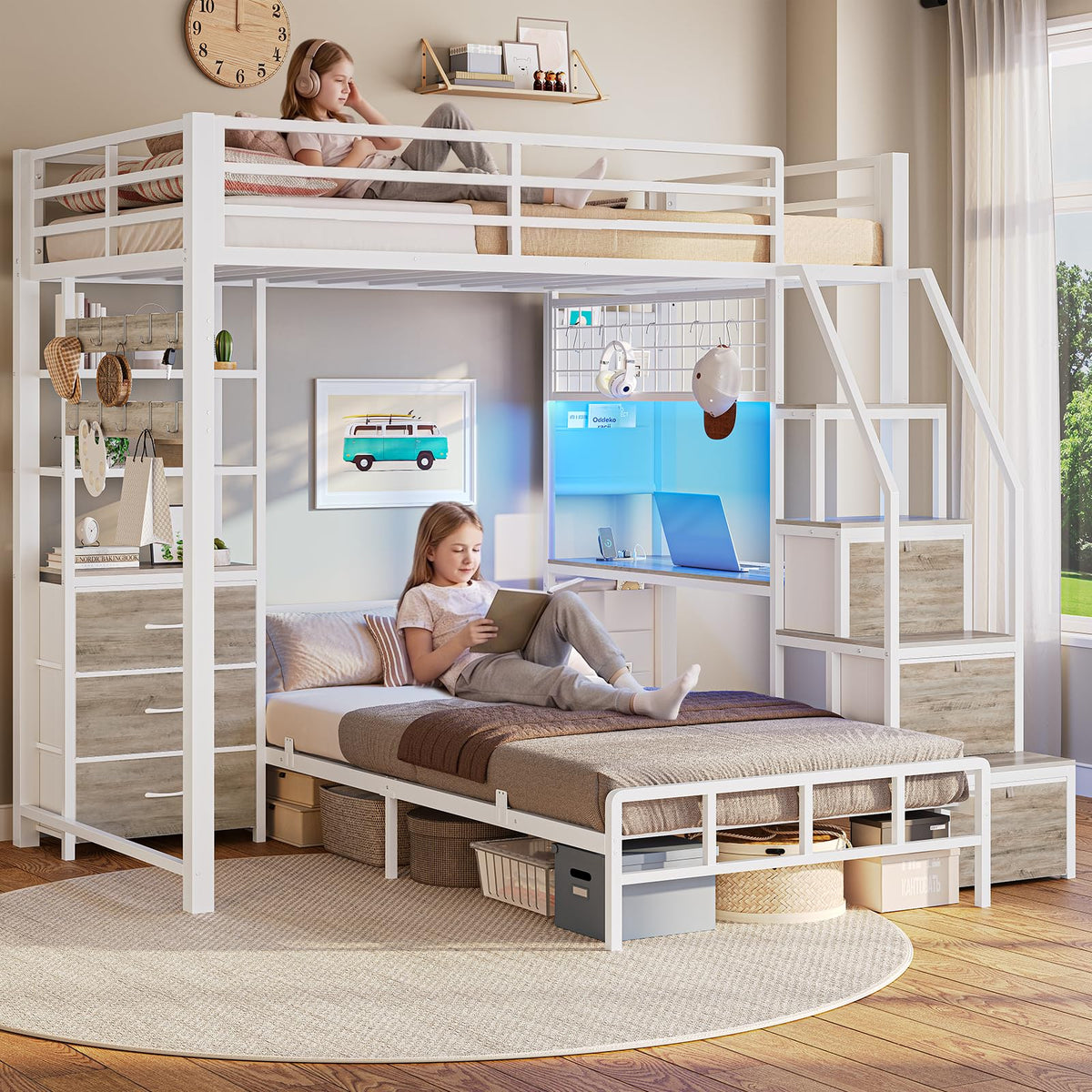 Twin Bunk Bed with Desk and Storage