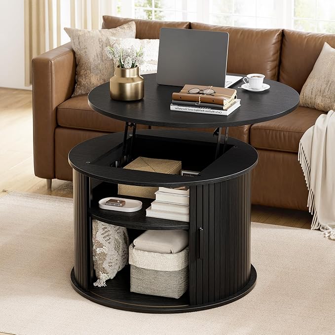 Round Lift-Top Coffee Table with Hidden Storage
