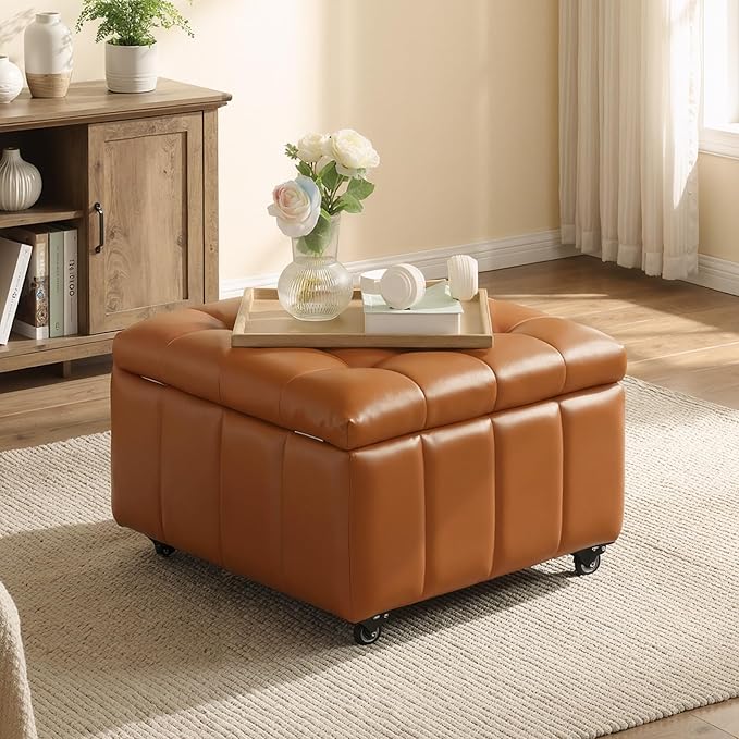 Square Storage Ottoman with Wheels