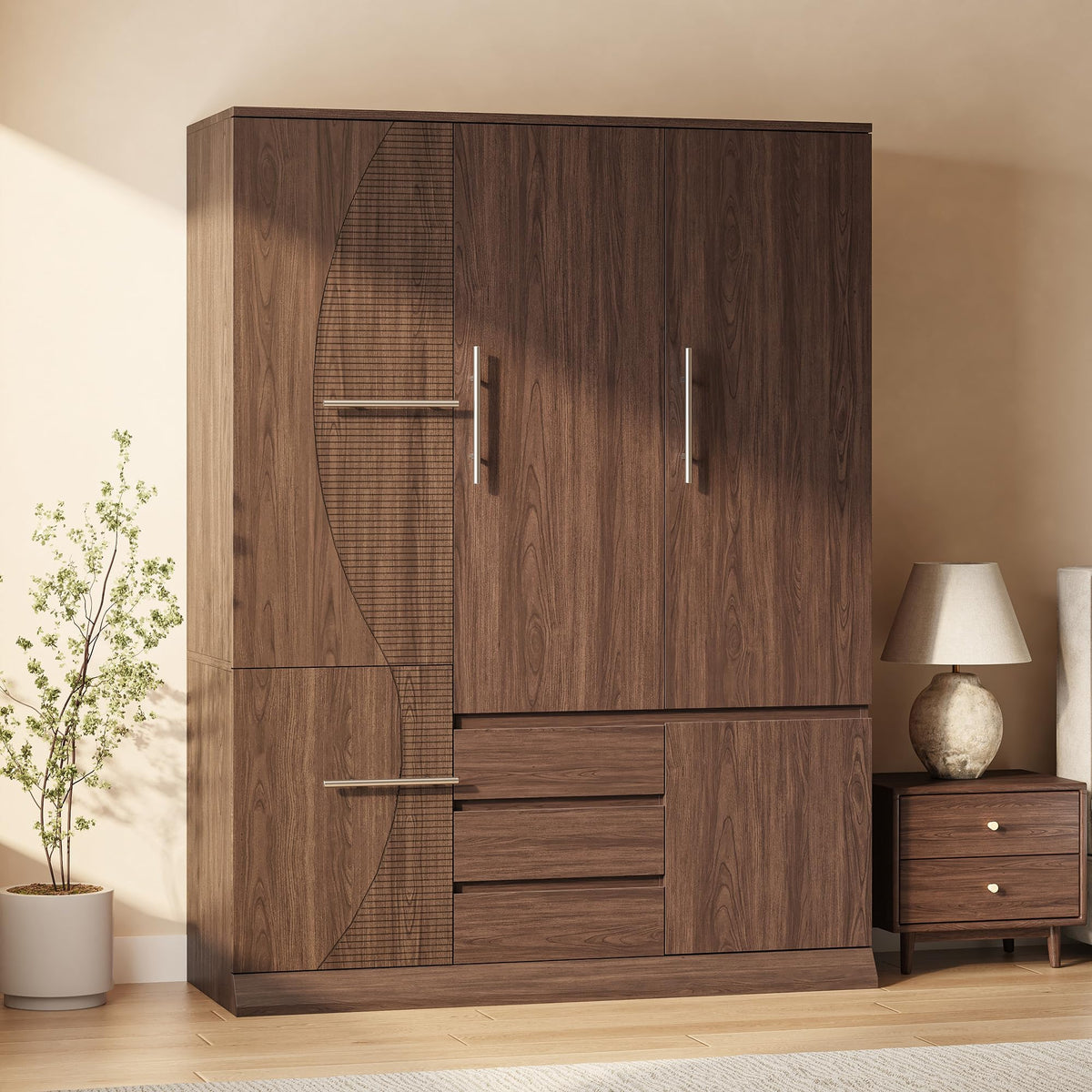 Walnut 5-Door Wardrobe Armoire