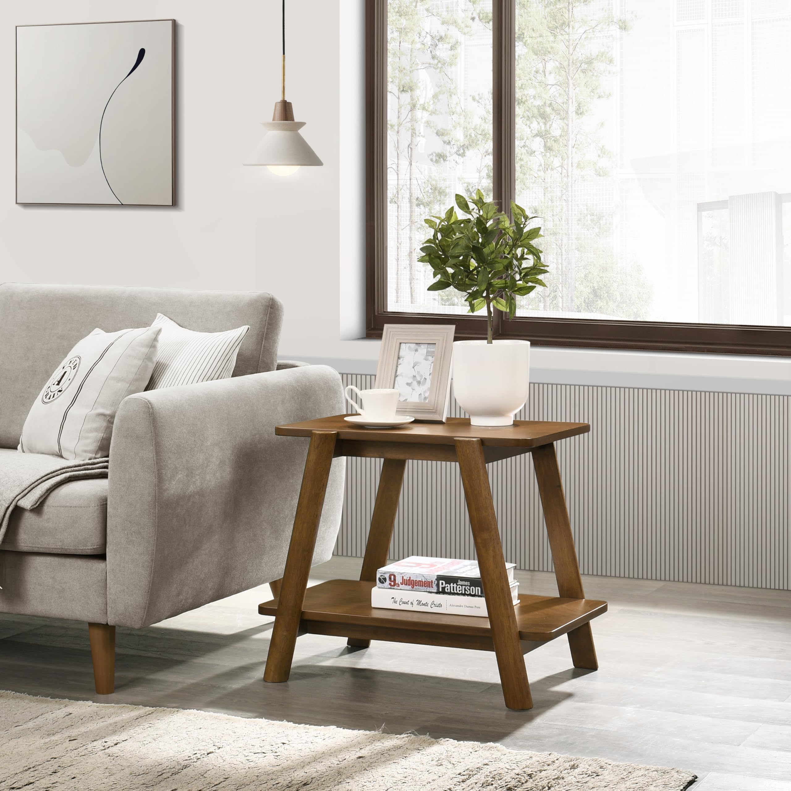 Roundhill Furniture Metz 3-Piece Coffee Table Set, Coffee Table and Two End Tables, Walnut Finish