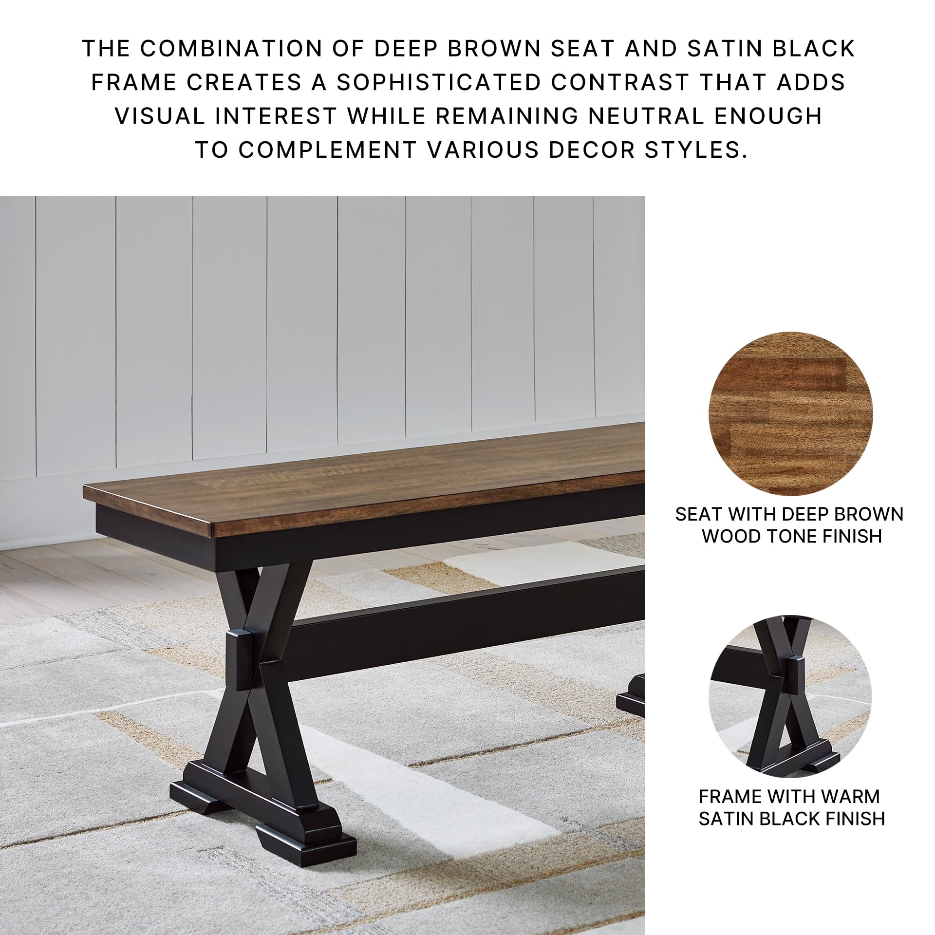 Farmhouse Dining Bench – Dark Brown & Black