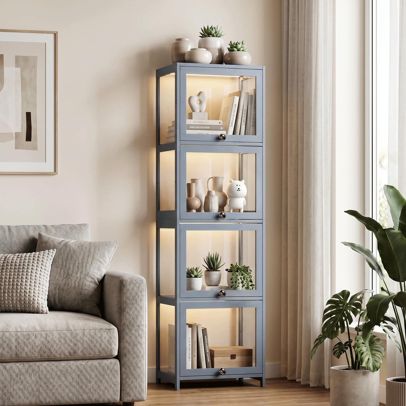 4-Tier Acrylic Display Cabinet with Flip Doors