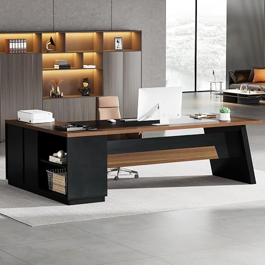 L-Shaped Executive Desk with Drawers & File Cabinet