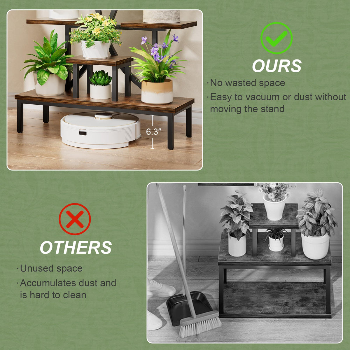JUSTOGO Plant Stand Indoor with Grow Lights - Tall Indoor Plant Shelf
