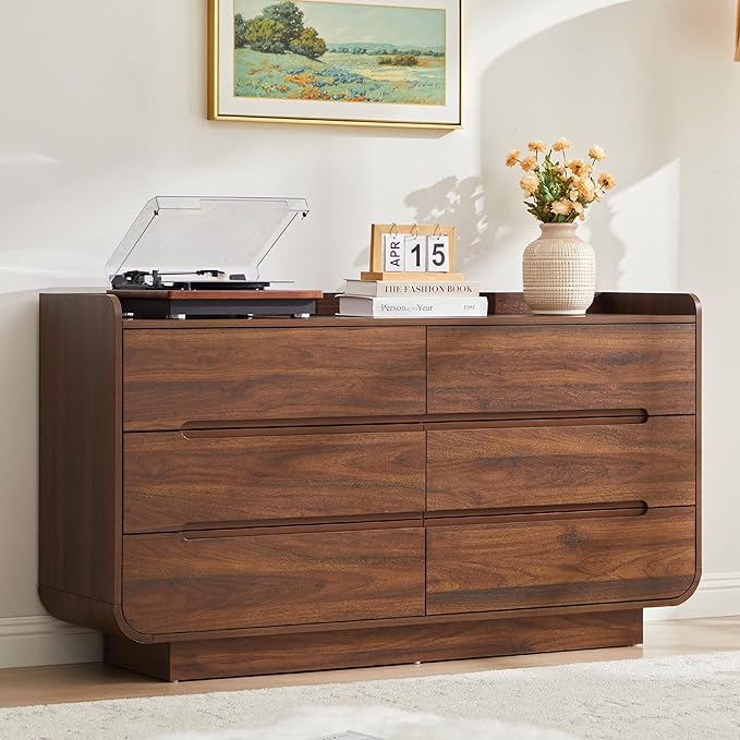 6-Drawer Curved Dresser with Hidden Handles