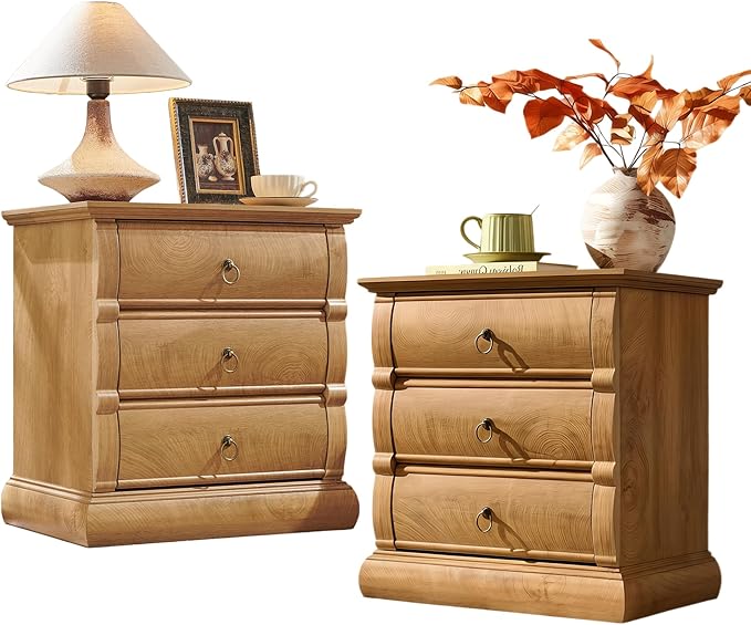 Vintage 3-Drawer Nightstand with Charging Station