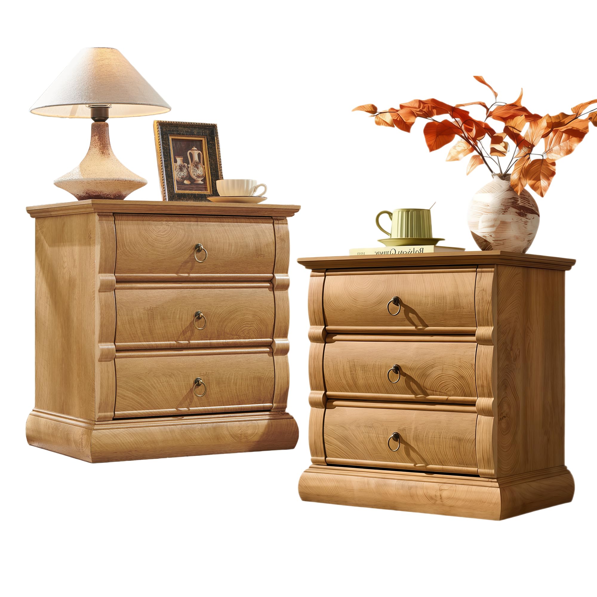 Vintage 3-Drawer Nightstand with Charging Station