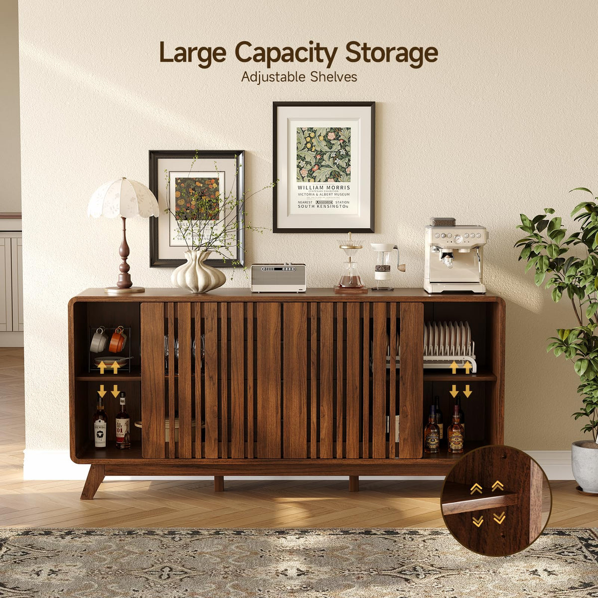 ONBRILL Sideboard Buffet Cabinet with Storage, Fluted Kitchen Cabinet