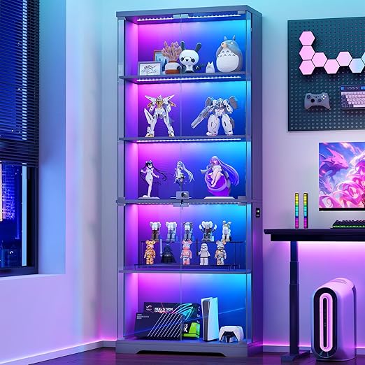 5-Tier Glass Display Cabinet with RGB LED Lights