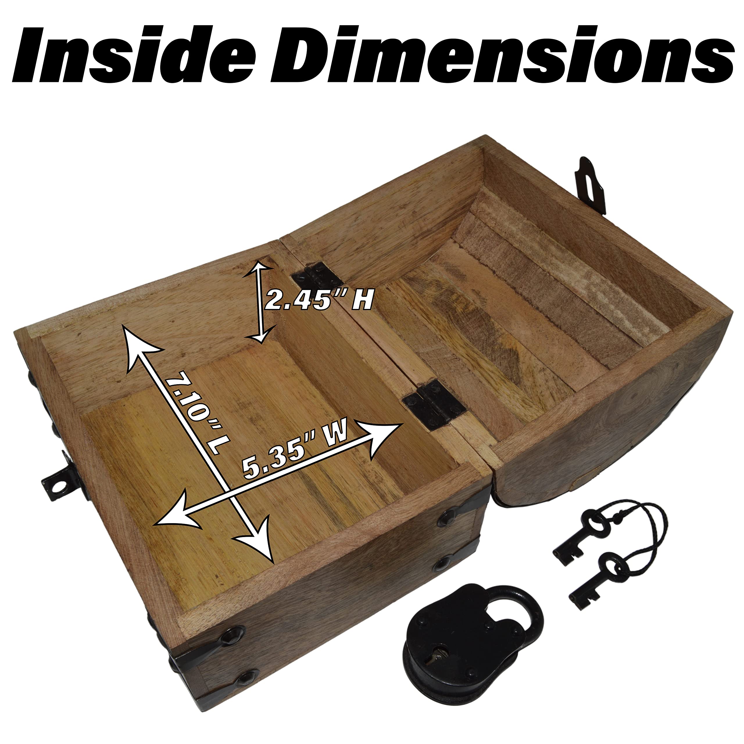 SciencePurchase 2 Pack Pirate's Treasure Chest (8" x 6" x 6") Wooden Nautical Jewelry Boxes, Each with Functional Lock and 2 Keys, Wood with Iron Accents, Hinged Lid