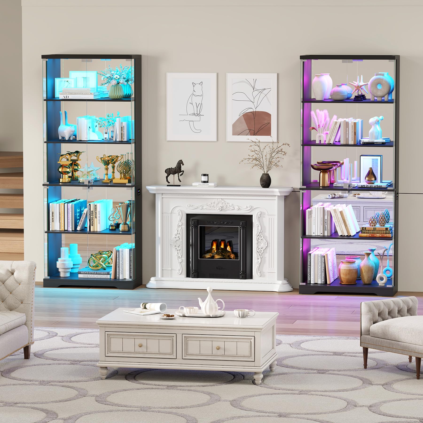 5-Tier Glass Display Cabinet with RGB LED Lights
