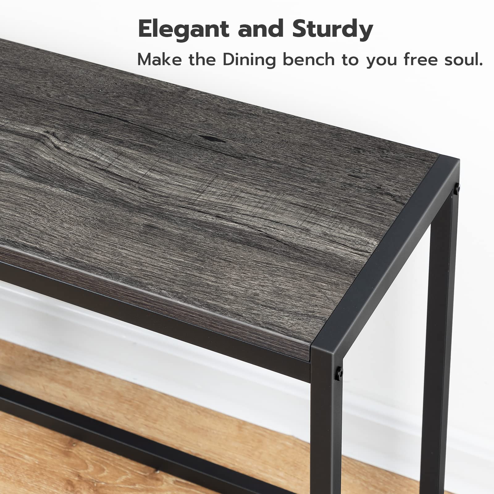 HOOBRO Dining Bench, 47.2 Inch Industrial Style Kitchen Table Bench, Steel Frame, Easy to Assemble, for Kitchen, Dining Room, Charcoal Gray and Black BC12CD01