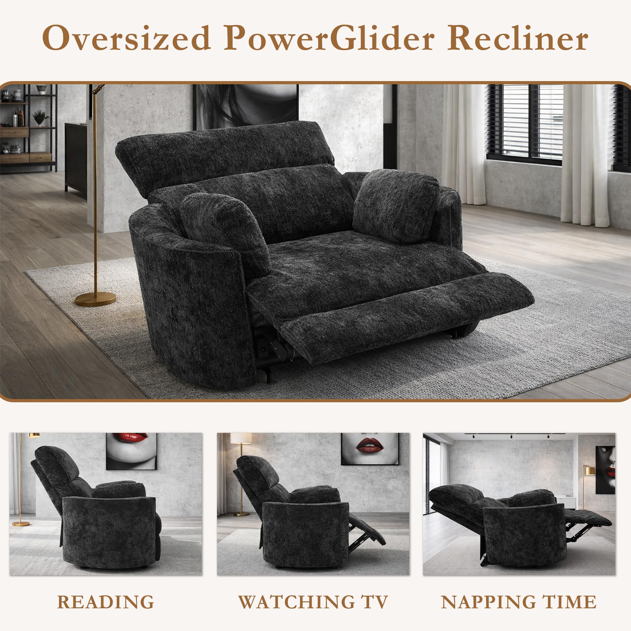 Oversized Power Recliner Chair – 52" Wide, Big & Tall, USB Charging