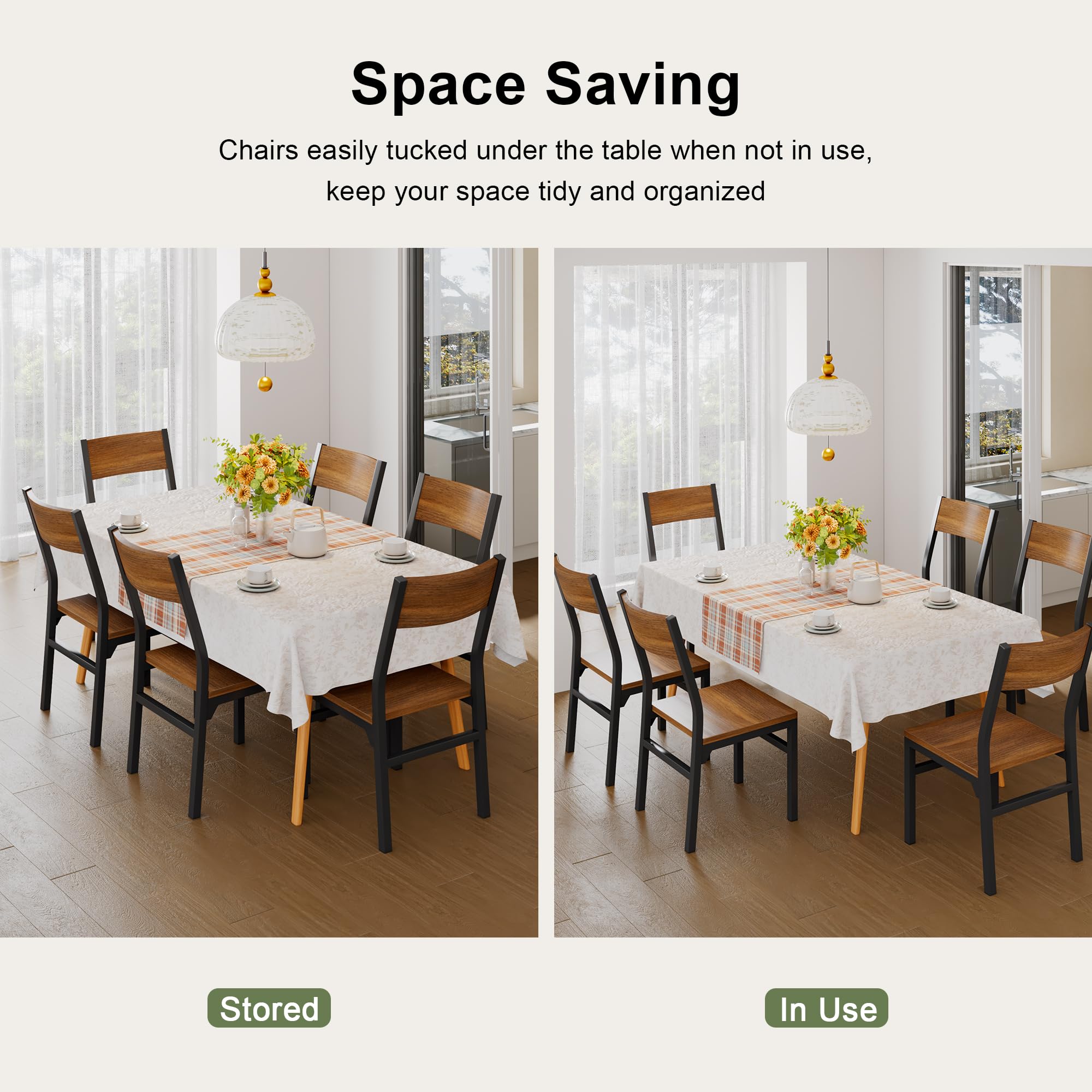 Dining Chairs Set of 6 with Ergonomic Backrest, MDF Board & Metal Legs