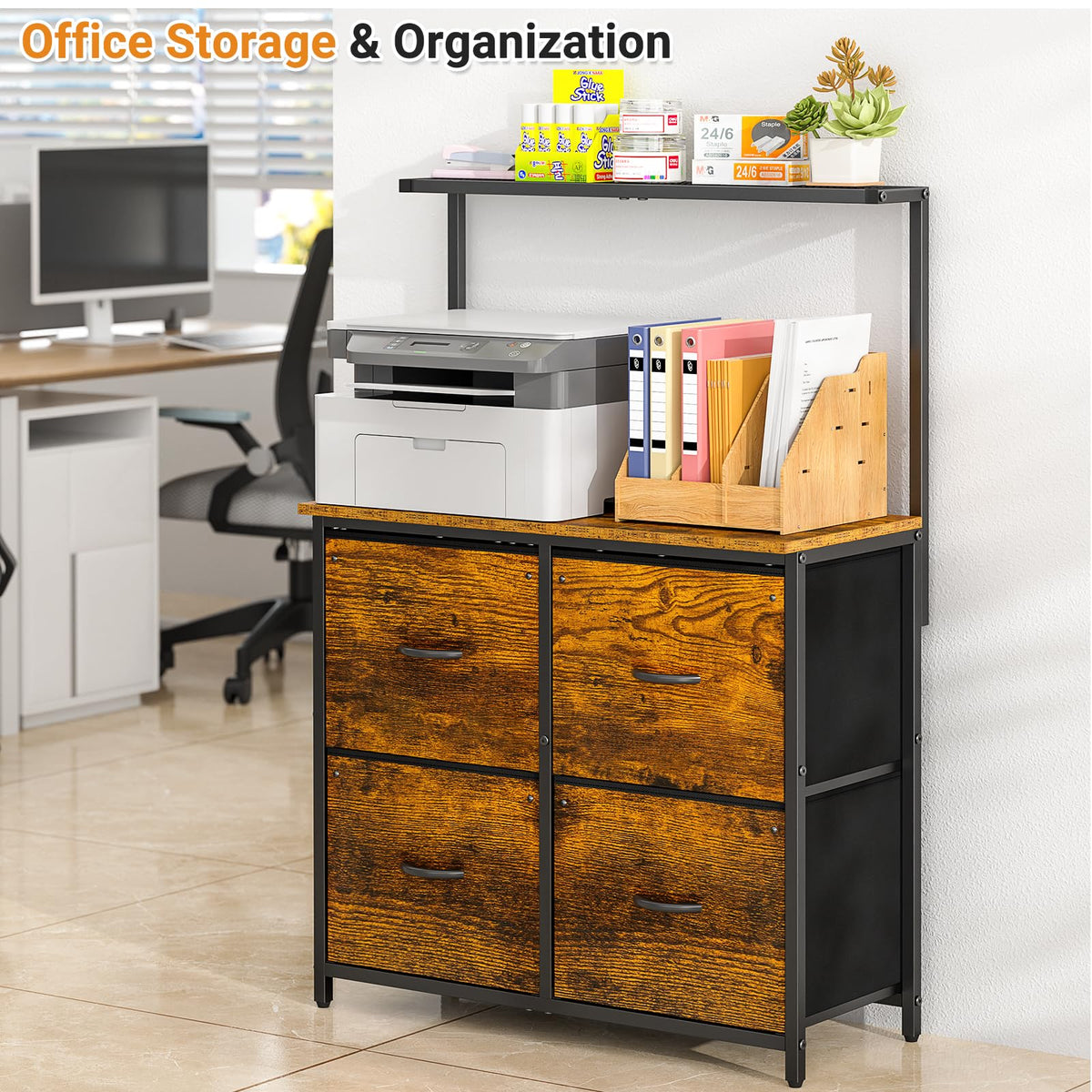 4-Drawer File Cabinet with Printer Stand