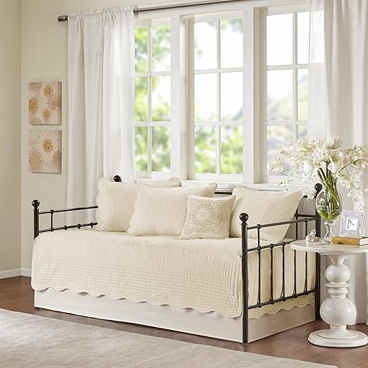 6-Piece Damask Quilted Daybed Cover Set with Scalloped Edge | All Season
