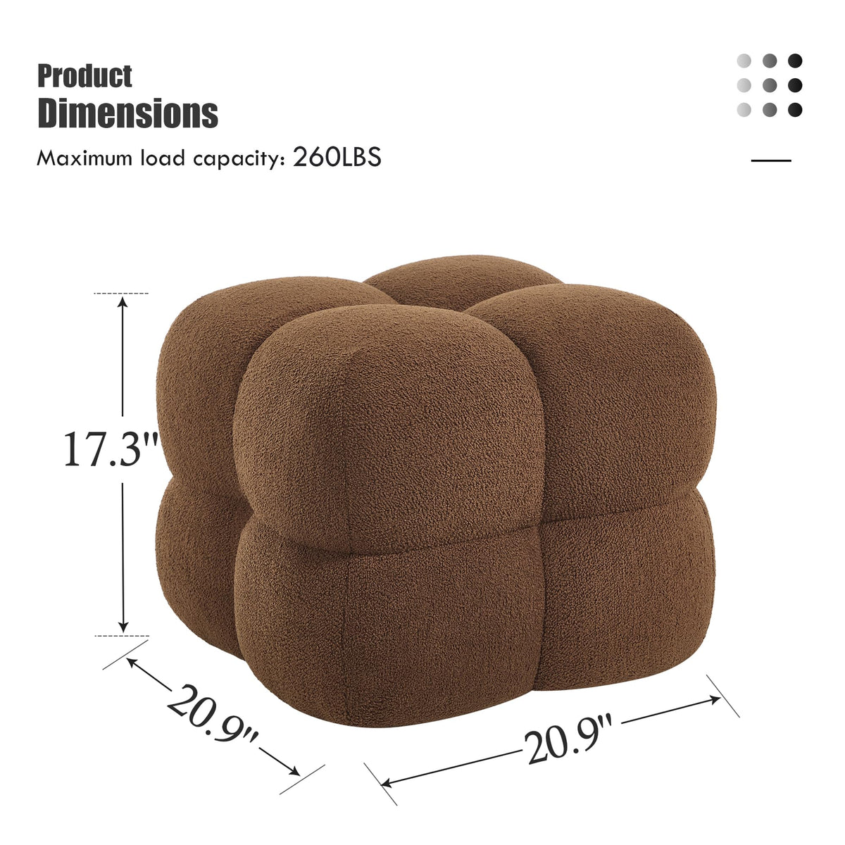 ONEVOG 21" Rust Brown Modern Ottoman, Square Fuzzy Couch Sherpa Pouf Ottoman, Tufted Fluffy Boucle Fabric Foot Stools, Upholsered Footrest & Coffee Table for Living Room Bedroom, Cute Pouf Home Decor