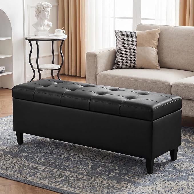 Faux Leather Storage Ottoman Bench