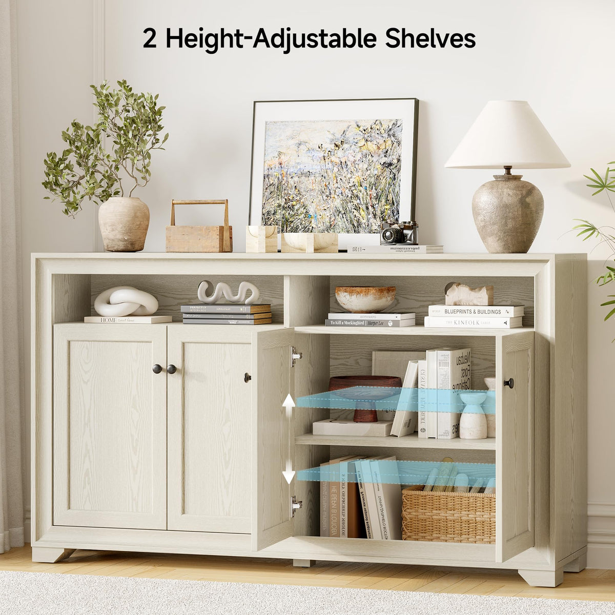 ONBRILL 60 Inches Sideboard Buffet Cabinet with Storage and 4 Doors, White