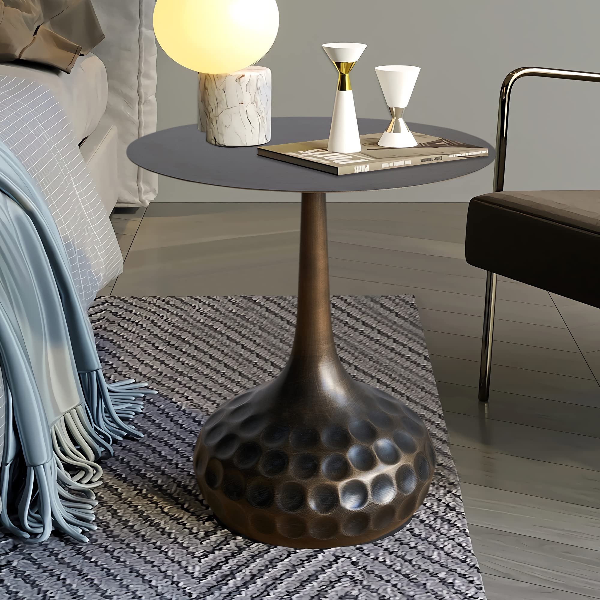 Round Iron Pedestal Accent Table