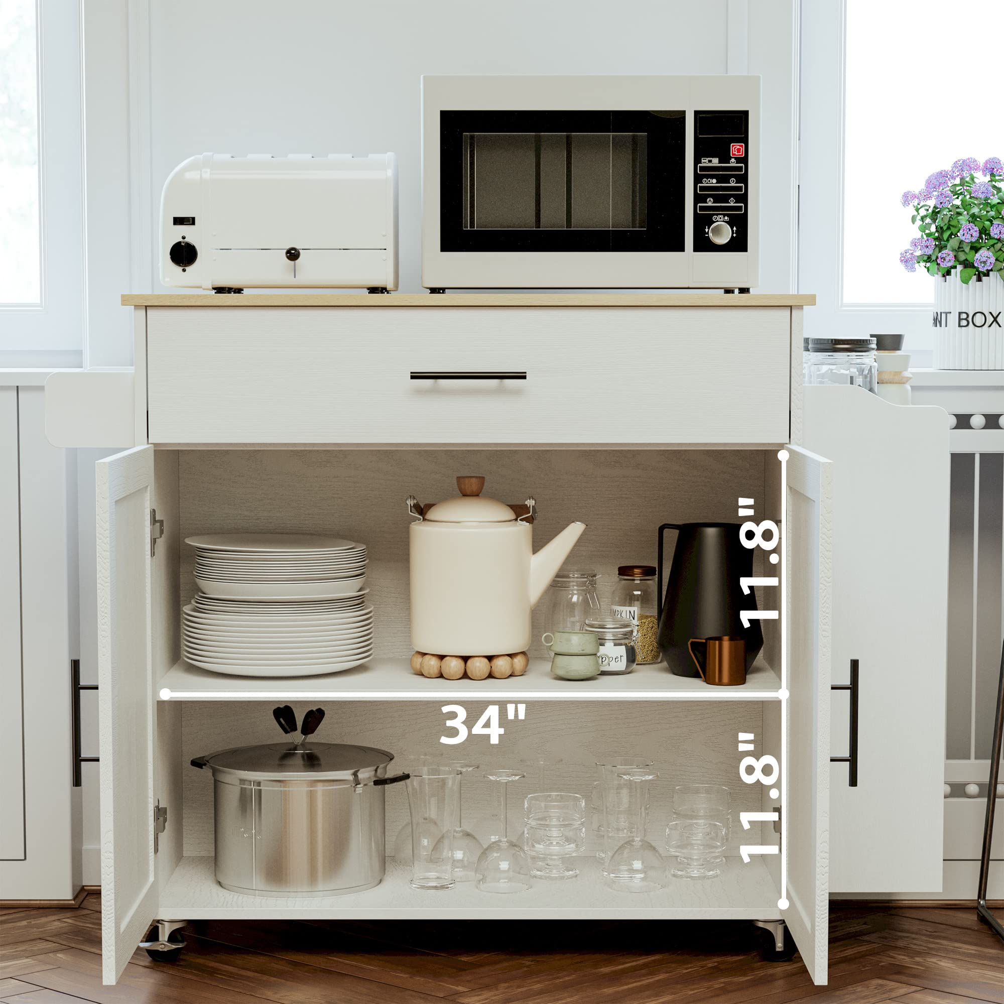 Kitchen Island with Storage & Drop Leaf on Wheels