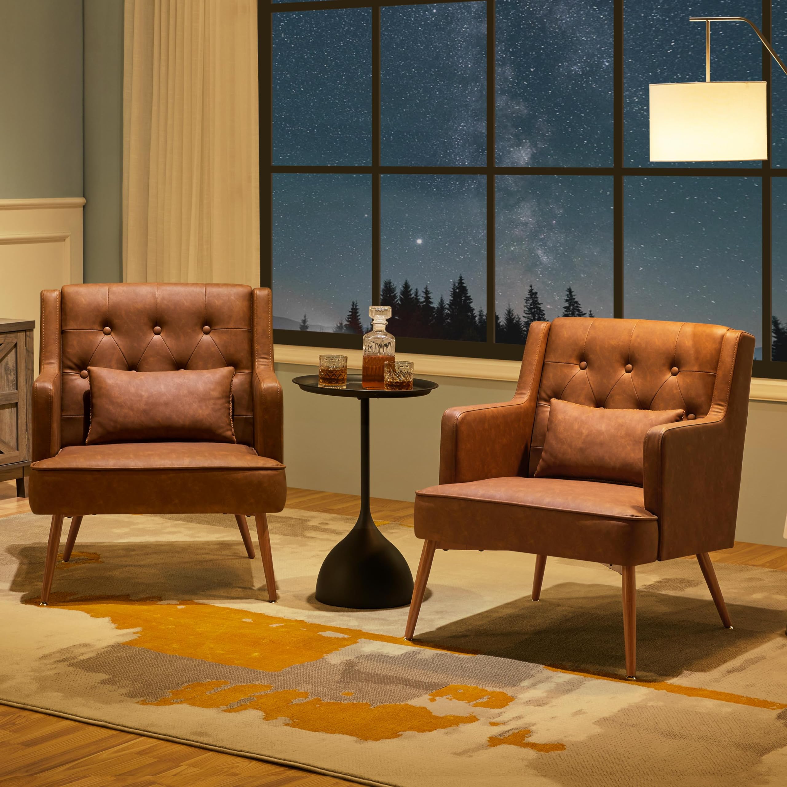 PU Leather Accent Armchair Set of 2