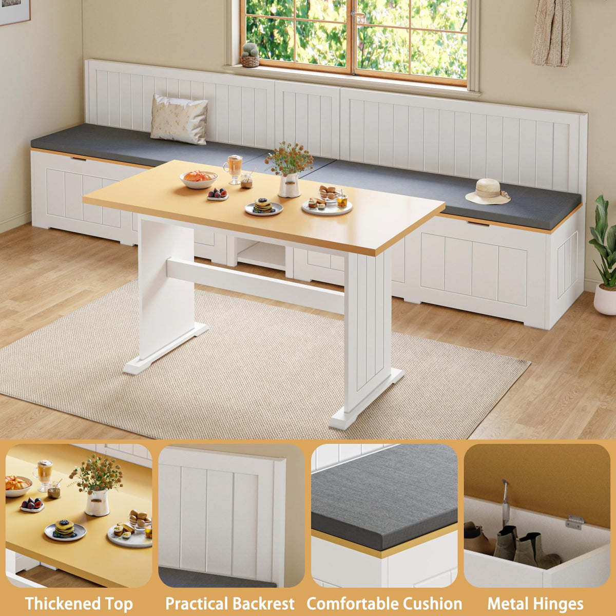 Corner Breakfast Nook Table Set with Cushion, Corner Dining Table Bench Set