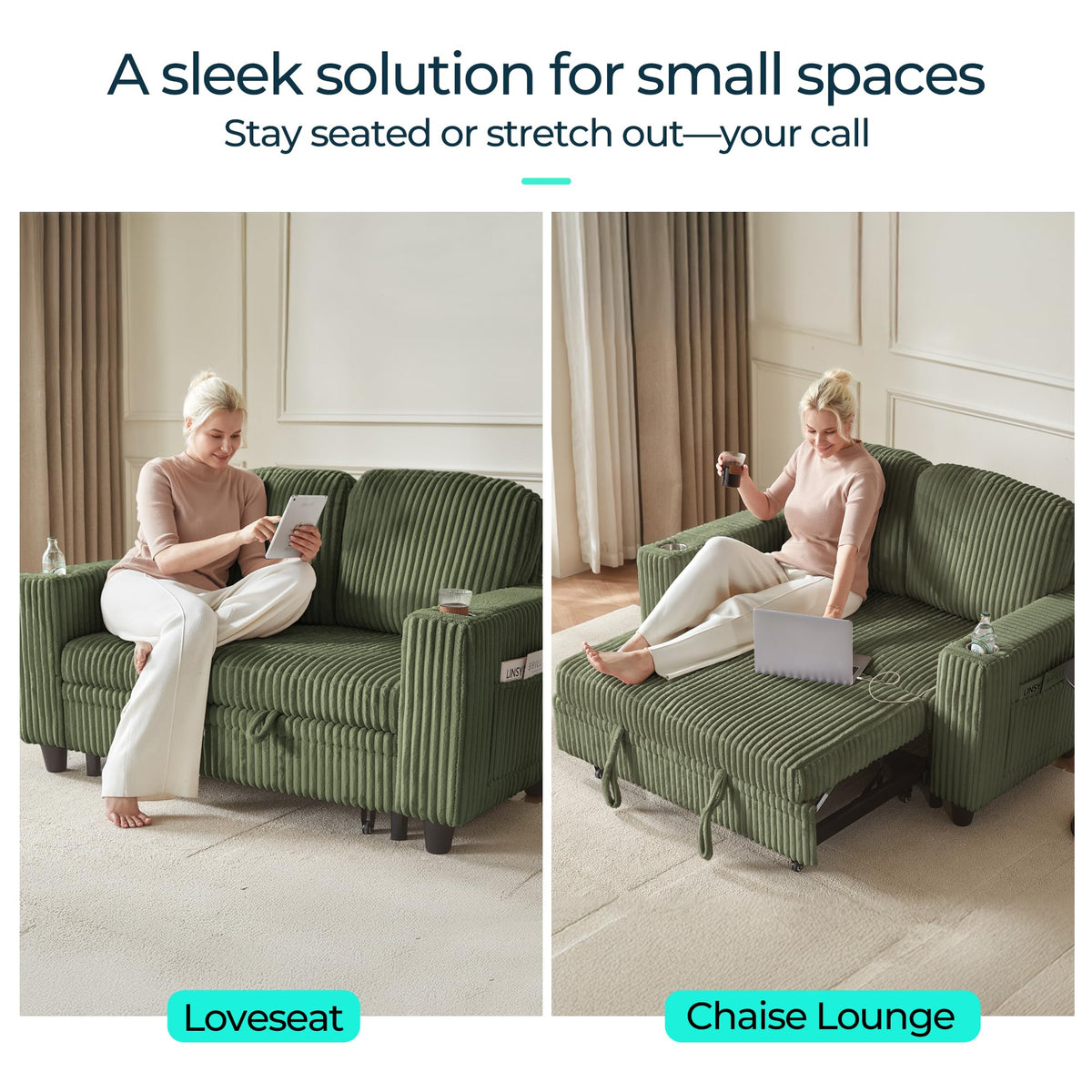 Corduroy Pull-Out Loveseat