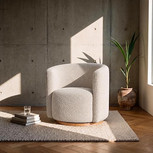Cream Swivel Barrel Chair