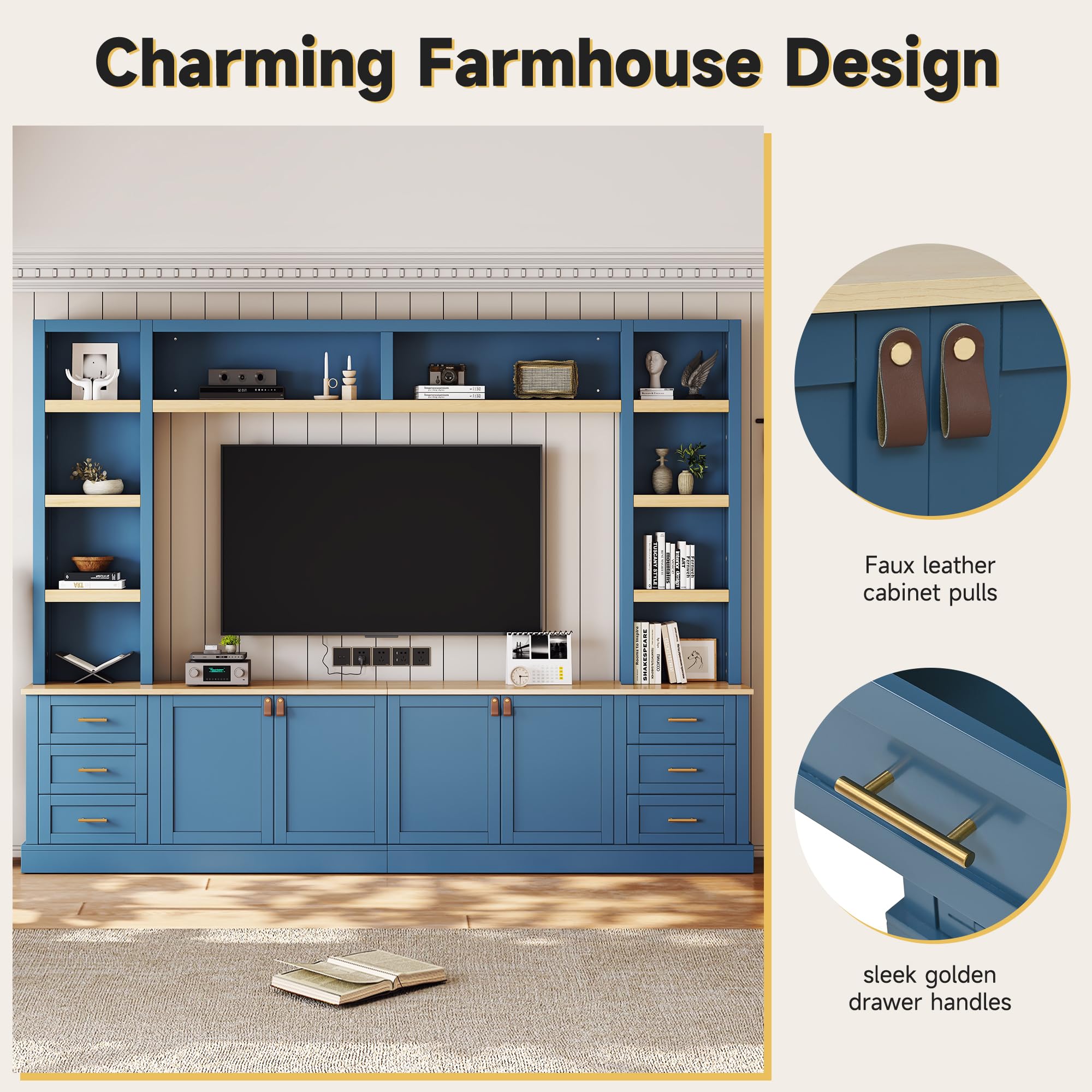 102.3" Farmhouse Entertainment Center with 6 Drawers
