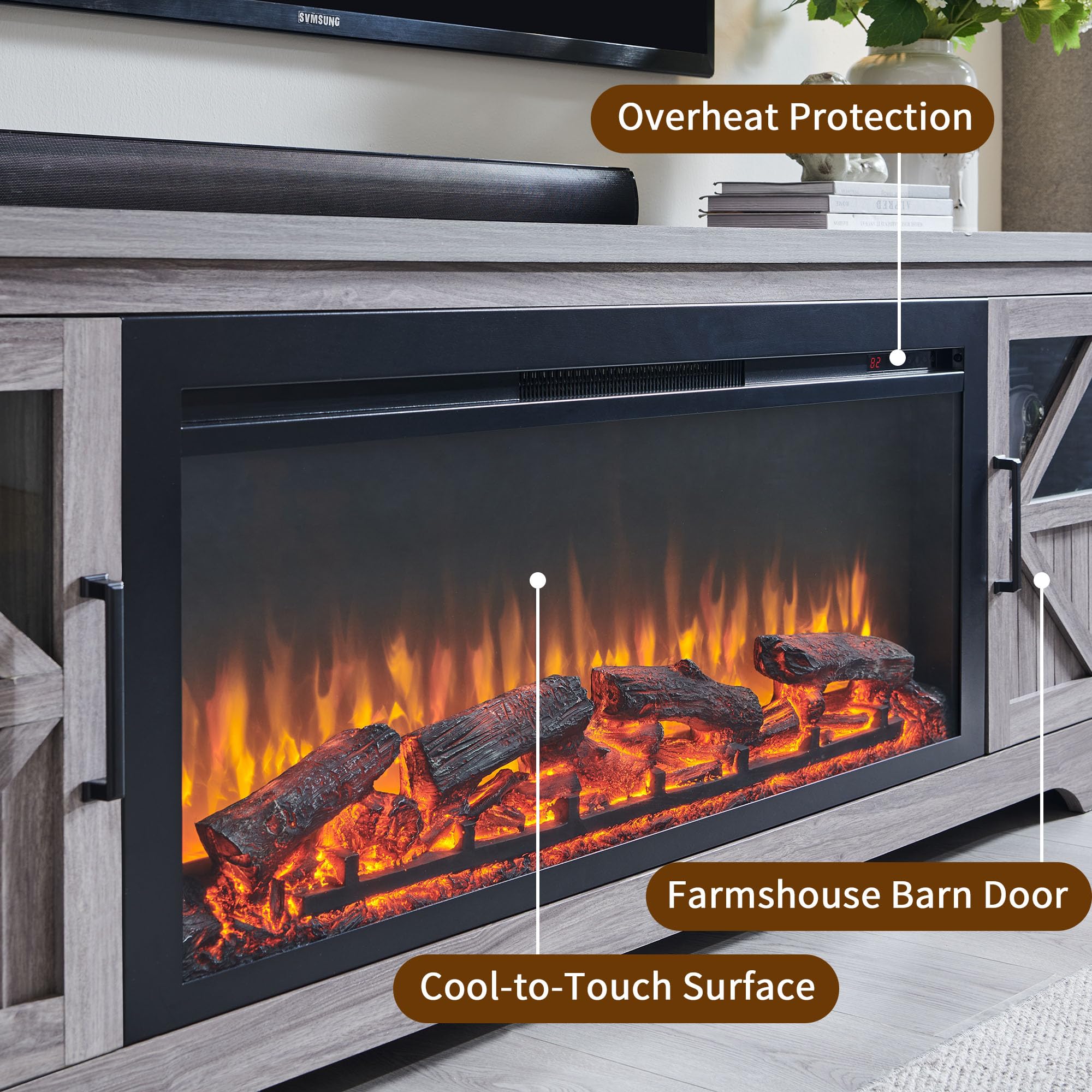 44" Farmhouse Fireplace TV Stand