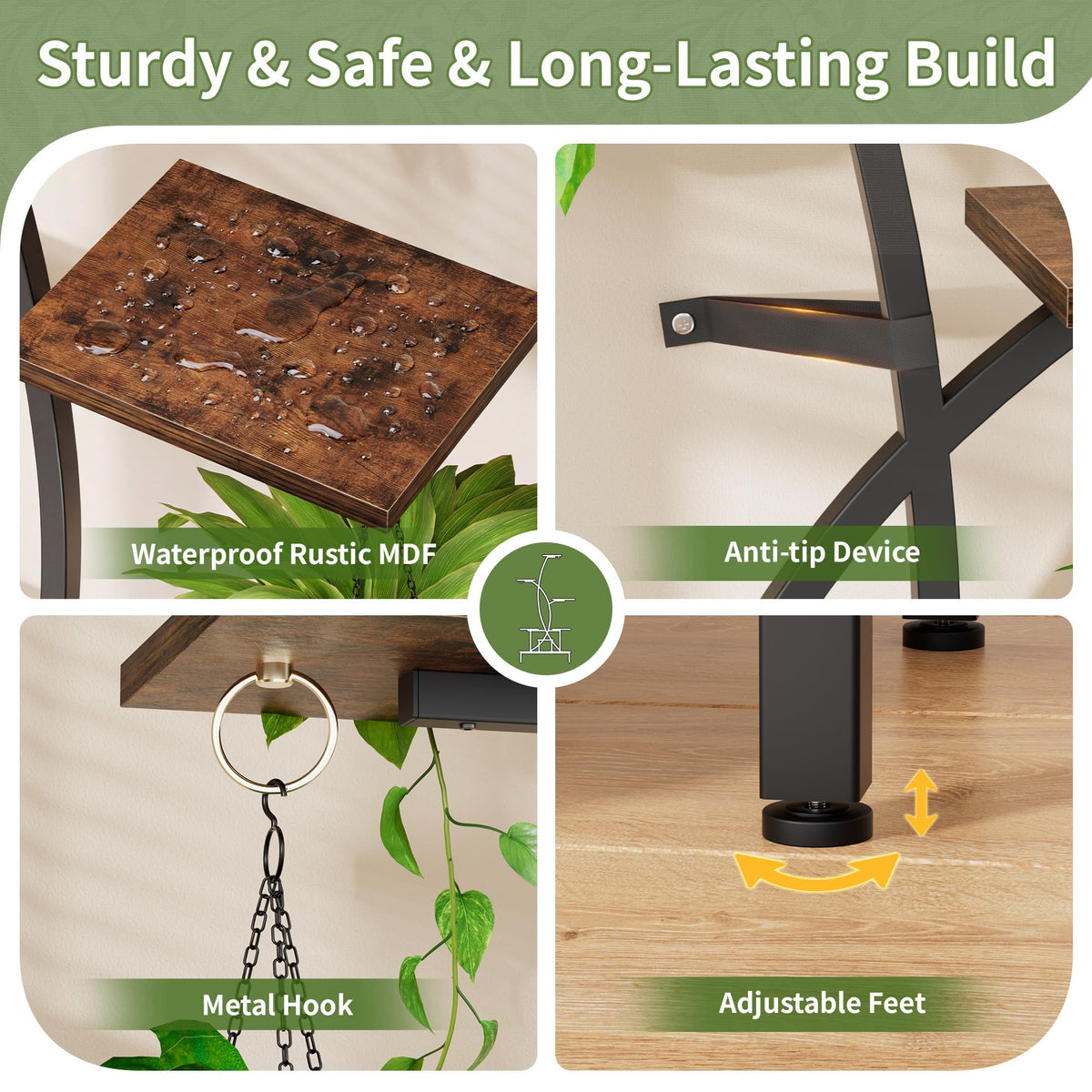 JUSTOGO Plant Stand Indoor with Grow Lights - Tall Indoor Plant Shelf