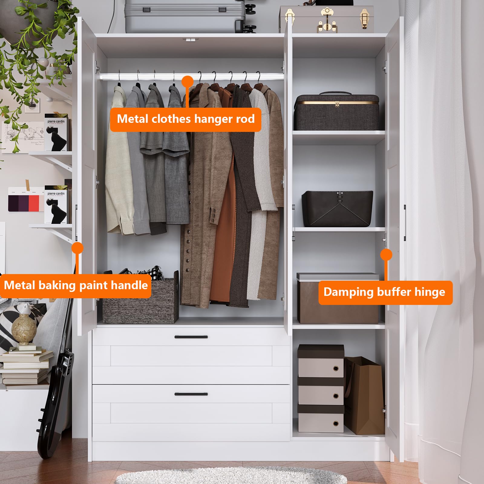 Wooden Wardrobe Closet Armoire with Shelves & Drawers