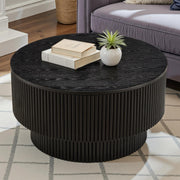 Round Fluted Wood Coffee Table with Storage