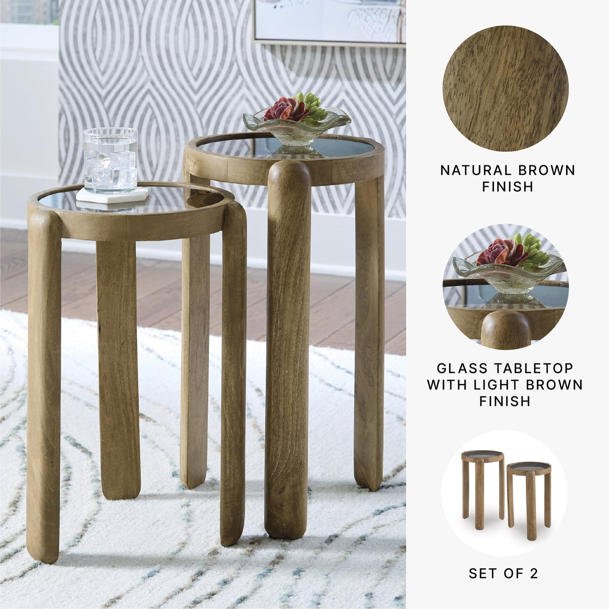 Round Mango Wood Nesting Tables