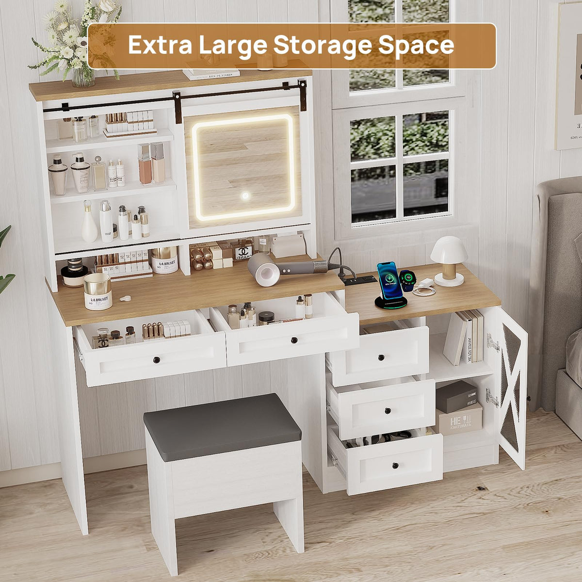 Farmhouse LED Makeup Vanity