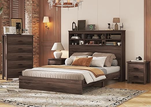 Queen Size Bedroom Set with USB Charging & Storage Headboard