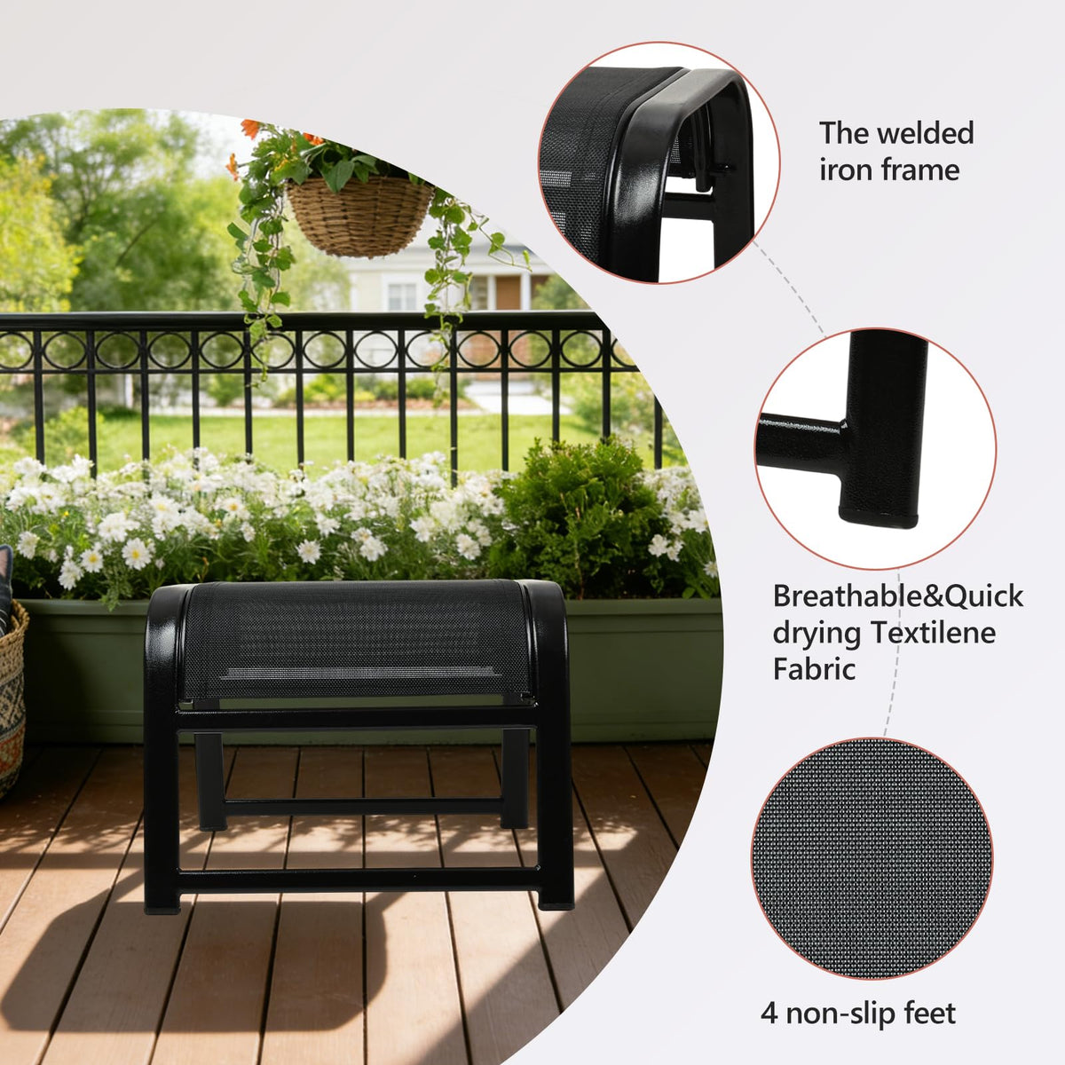 Black Patio Footstools, Set of 2