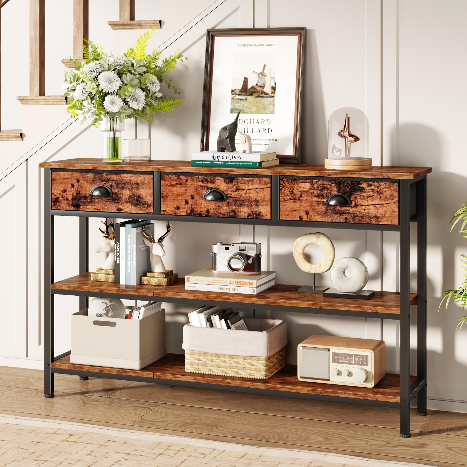 47" Console Table with 3 Drawers & Storage Shelves