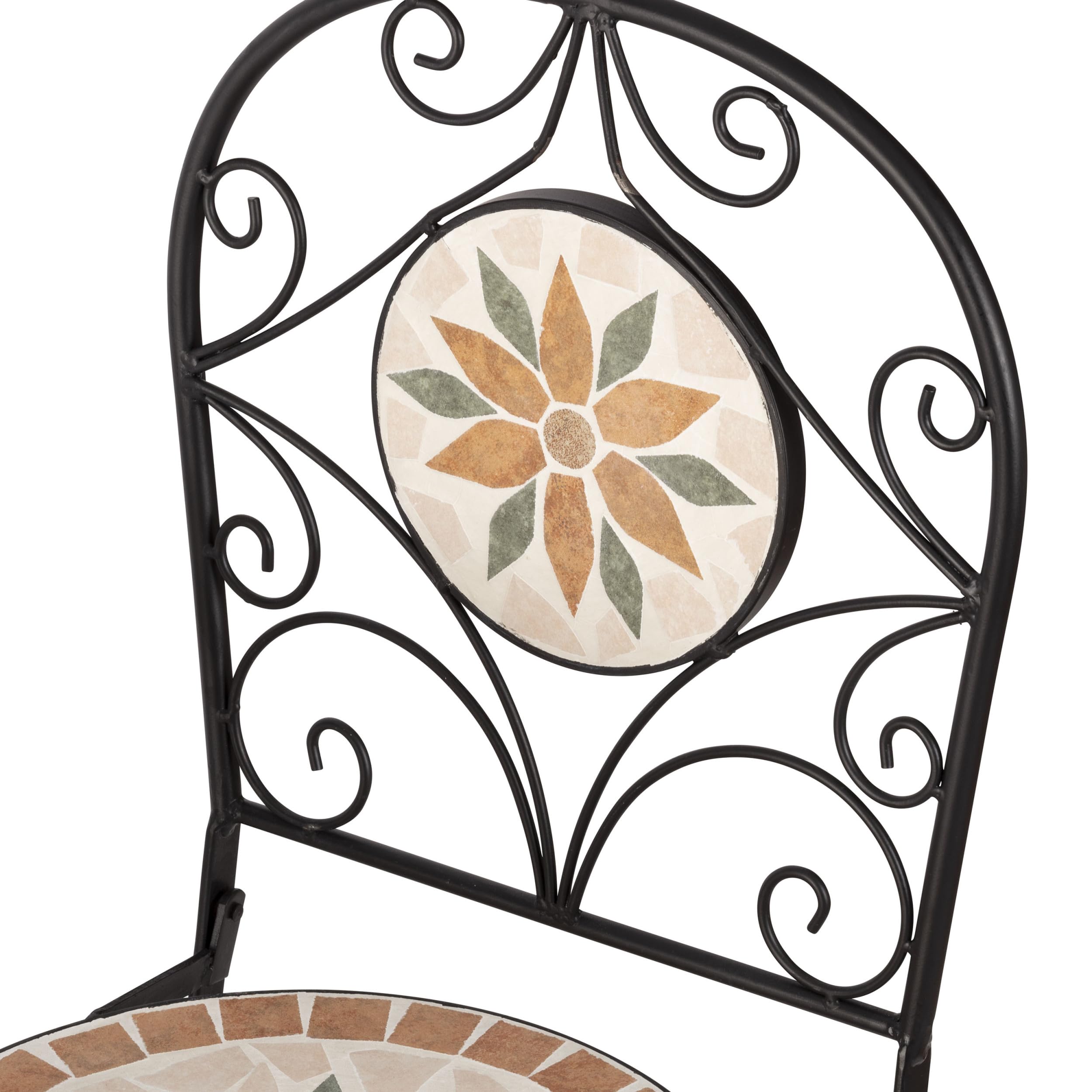 Alpine Corporation Indoor/Outdoor 3-Piece Mosaic Bistro Set Folding Table and Chairs Patio Seating, Tan